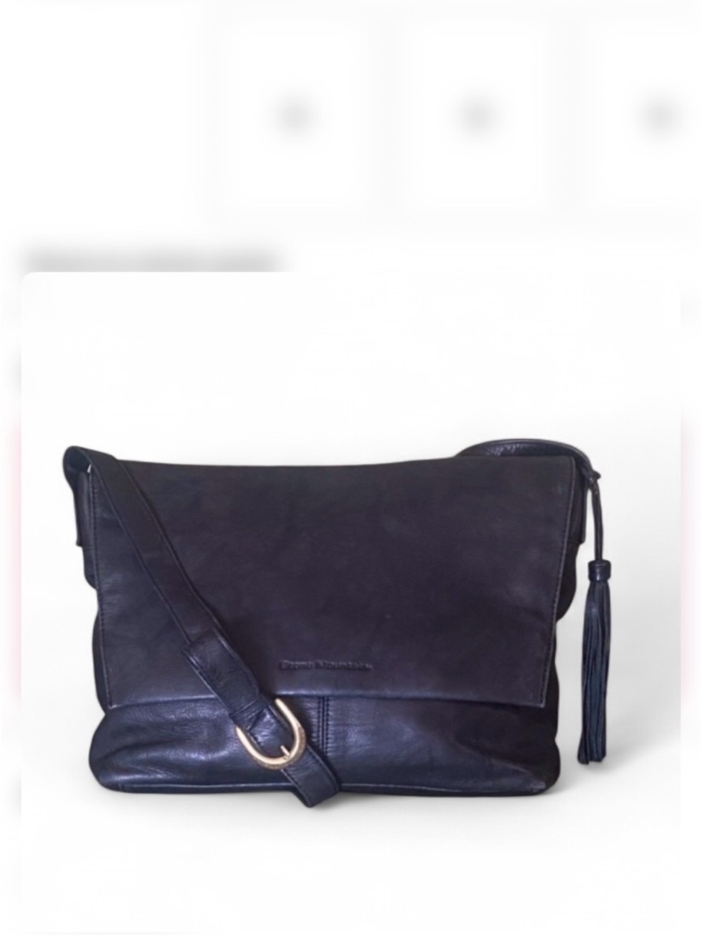 Stone Mountain Black Leather Messenger Shoulder Bag Excellent Condition